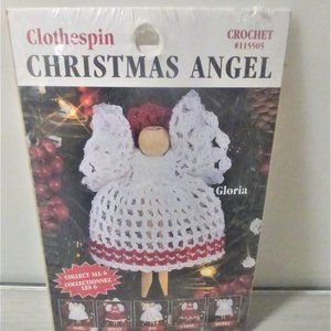 PTn Leisure Arts Clothespin CHRISTMAS ANGEL Gloria Crochet #115505 Ornament
